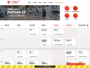 Grafik zajęć w fitness club Poznań A2 - Fabryka Formy